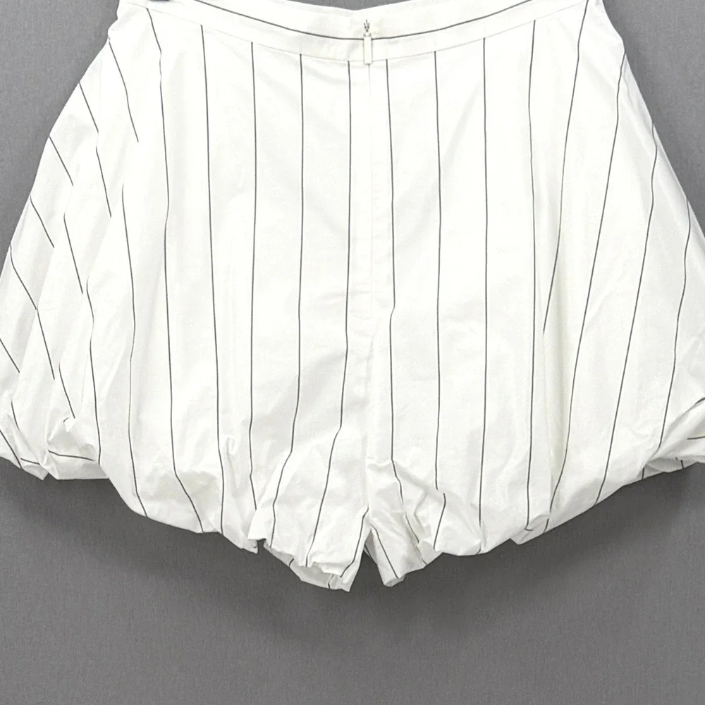 TIBI Striped Tech Poplin Bubble Shorts Womens 6 White Black Quiet Luxury Minimal